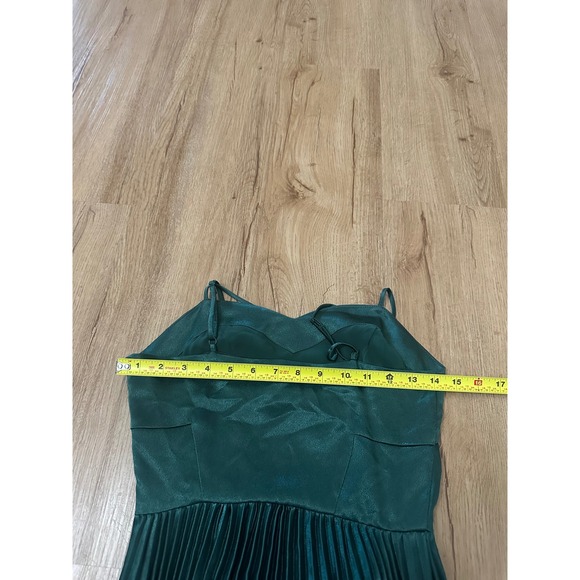 Gianni Bini Satin Pleated Spaghetti Strap Midi Dress Emerald Green Size 0 - Picture 4 of 4